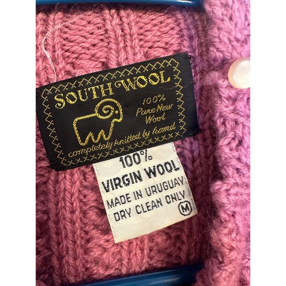 Vintage South Wool 100% Virgin Wool Chunky Knit Sweater Pink Women's S/M - Picture 5 of 7